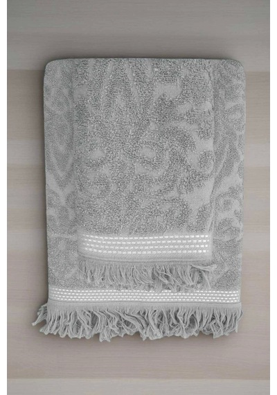 2 Parça Jakarlı Banyo Havlu Takımı %100 Pamuklu 90x150 Cm Arden Gri Çok Renkli