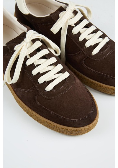 Krahe Sunny Erkek Hakiki Deri Bağcıklı Kahve-ekru Sneakers