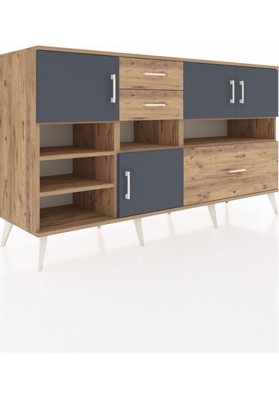 Kronos Konsol 7 Raflı 3 Çekmeceli 4 Kapaklı 176x59x99 Çam-antrasi Çam-antrasit/çam