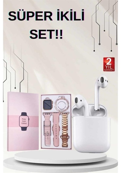 3 Kordonlu Dokunmatik Ekran Akıllı Saat Ve 2.nesil Kablosuz Bluetooth Kulaklık Anc/enc 3 Kordon