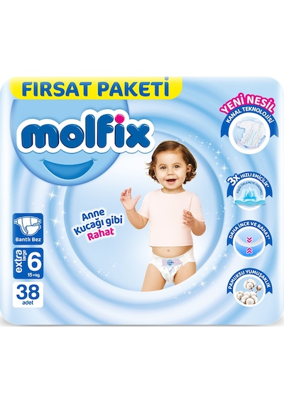 Molfix Bebek Bezi Beden:6 15+kg Extra Large 76 Adet Ekonomik 6 Numara 2'li