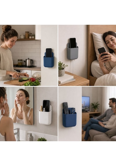 Buffer Yapışkanlı Telefon Ve Kumanda Tutucu Organizer, Duvara Güçlü Yapışan Çok Amaçlı Eşya Toparlayıcı Renkli