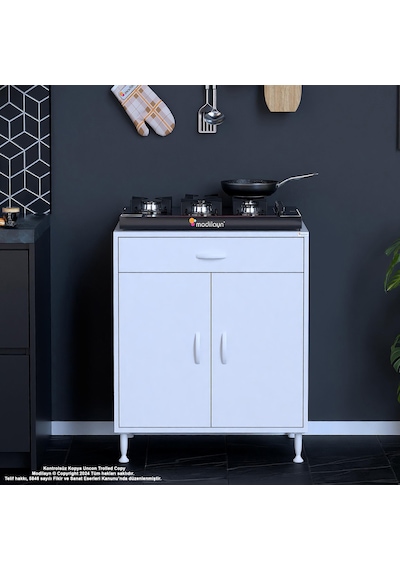 Modilayn Birce Xxl Set Ocak Altı Dolap 75x88x56 Cm Ölçülerinde 2 Kapaklı Ve 1 Gözlü Tüp Bölmelidir Beyaz