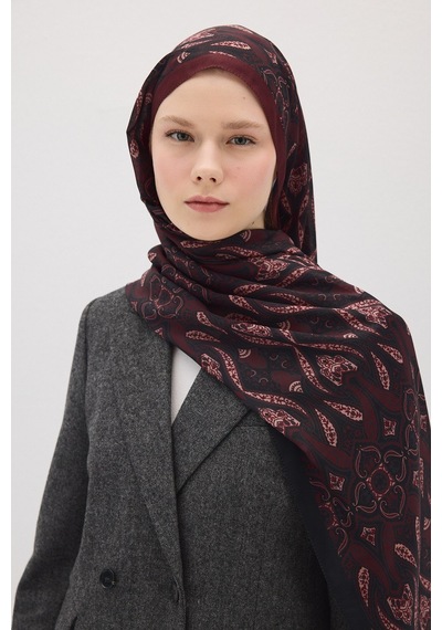 Mirsoy Scarf Rüya Pamuk Etnik Desen Şal Koyu Bordo