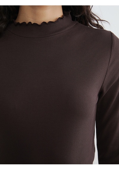 Lcw Modest Kahverengi Fırfırlı Dik Yaka Kadın Body