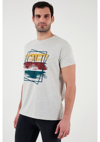 Buratti Pamuklu Slim Fit Bisiklet Yaka Erkek T Shirt 541California24 Açık Melanj