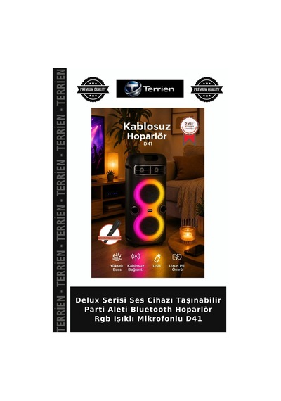 Delux Serisi Ses Cihazı Taşınabilir Parti Aleti Bluetooth Hoparlör Rgb Işıklı Mikrofonlu D41