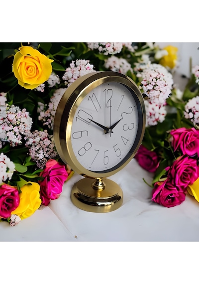 Altın Gold Renkli Metal Ofis Salon Otel Masa Saati 25*20 cm G5 Altın