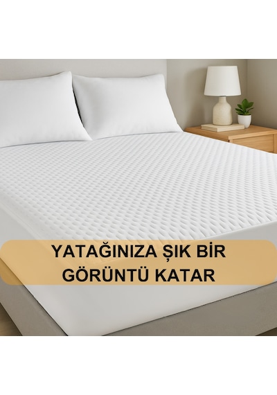 Yatak Alezi Kapitone Fitted Sıvı Geçirmez Yatak Örtüsü 120x200cm Beyaz