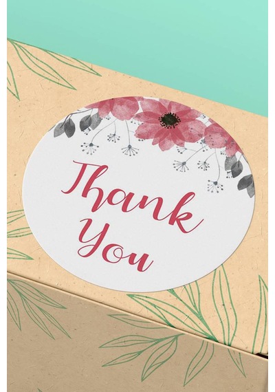 90 Adet Thank You Teşekkür Etiketi Kırmızı Çiçekli 3x3cm St2006 Çok Renkli