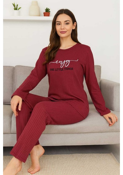 Tenra Kadın Pijama Takımı %100 Pamuk Bordo