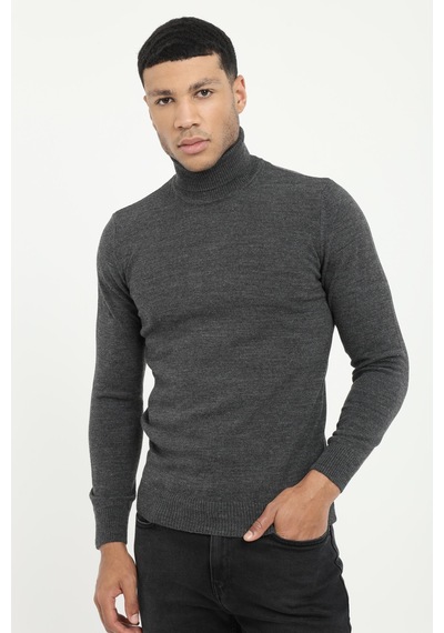 Dufy Erkek Slim Fit Tam Balıkçı Yaka Antrasit Triko-16908