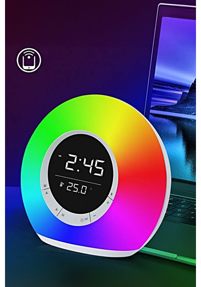 Thentech Gece Lambası Olarak Kullanılabilen Rgb Işıklı Saat Ve Bluetooth Hoparlör Güçlü Ve Kaliteli Ses Beyaz