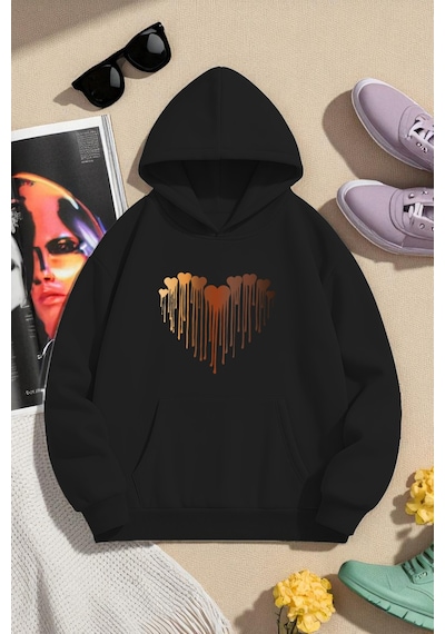 Uyguntarz Unisex Eriyen Kalpler Tasarım Basklı Sweatshirt siyah
