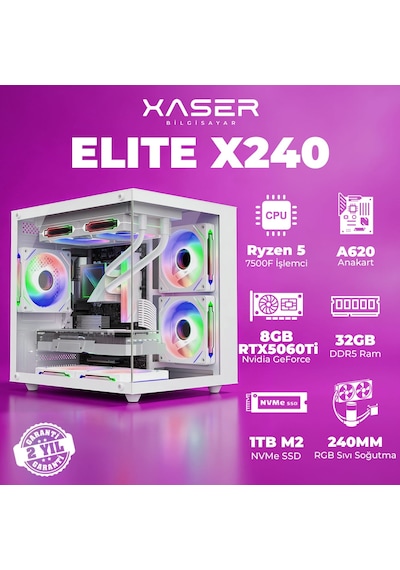 Xaser Elite X240 R-5 7500f 32 GB   1 TB M.2 Nvme  SSD 8 GB Rtx5060 Ti Free Dos Masaüstü Oyuncu Bilgisayarı