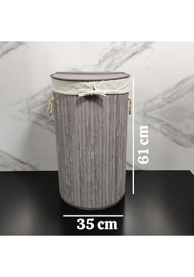 Tr El Yapımı Hasır Katlanır Çamaşır Sepeti Yuvarlak 55 Litre 35cm 35cm 61cm , Doğal Malzemeden Üretilmiş Çam Diğer
