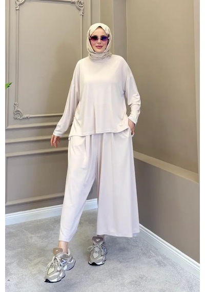 Balenbi Kadın Modal Kumaş Oversize Bol Paça Pantolon Rahat Kalıp İkili Tesettür Takım 1222 - Premium Seri Taş Balenbi Kadın Modal Kumaş Oversize Bol Paça Pantolon Rahat Kalıp İkili Tesettür Takım 1222 - Premium Seri Taş