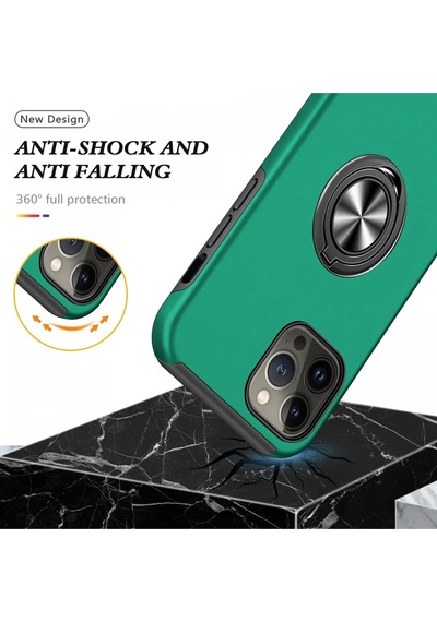 Newface Apple iPhone Uyumlu 13 Pro Max Kılıf Elit Yüzüklü Kapak Semeglbl - 30 - Yeşil