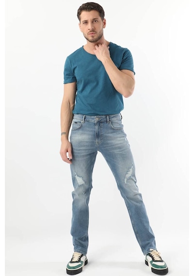 Erkek Dizi Yırtık Regular Fit Jean Pantolon Mavi 001