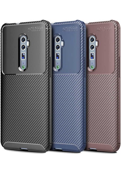 Noktaks - Oppo Reno 10x Zoom Uyumlu Kılıf Parmak İzi Tutmayan Karbon Negro Silikon Kapak - Siyah - T8808