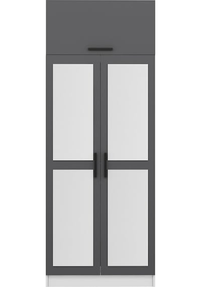 Minar Kale 2 Kapaklı 2 Aynalı Dolap Ve Yüklük Beyaz Antrasit 235cm
