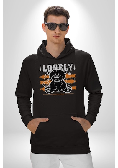 Yalnız Kadın Erkek Siyah Kapüşonlu Sweatshirt Hoodie Siyah