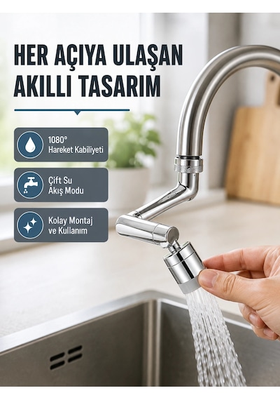 Kargo 2 Modlu 1080 Dönebilen Musluk Başlığı Esnek 3 Eklemli Hareketli Tasarım Najmaddin Çok Renkli