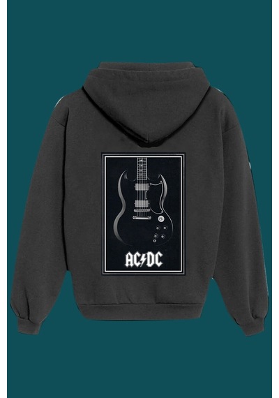 Startmore Unisex Beyaz Ac-dc Sırt Baskılı Sweatshirt Siyah