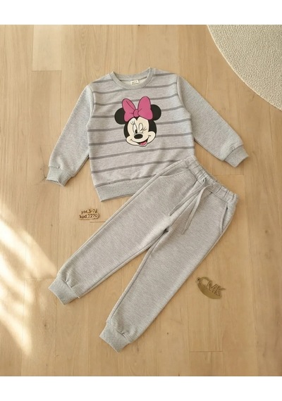 Cmk Kız Çocuk Minnie Baskılı Eşofman Takımı Gri 2 Parça