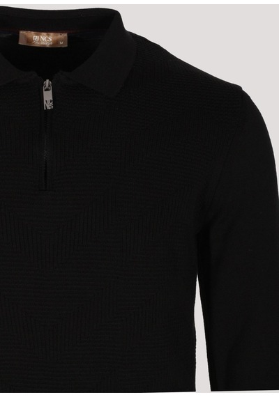 Erkek Polo Yaka Triko Siyah Slim Fit Yarım Fermuarlı Balık Sırt Desenli Pamuklu Kazak Ncs Jeans 3006-siyah Siyah Erkek Polo Yaka Triko Siyah Slim Fit Yarım Fermuarlı Balık Sırt Desenli Pamuklu Kazak Ncs Jeans 3006-siyah Siyah