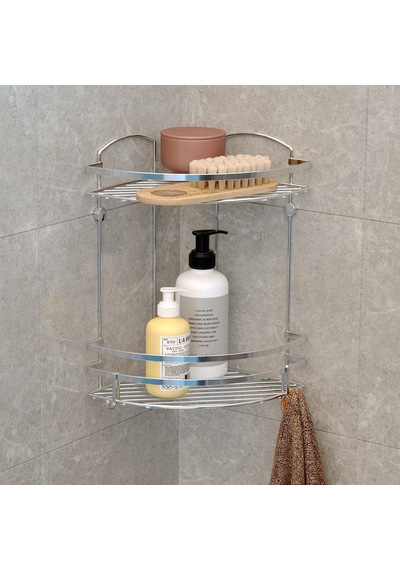 Teknotel Iki Katlı Banyo Köşe Rafı Kancalı Krom Lm008H Çok Renkli