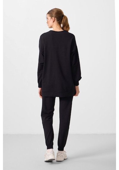 Siyah O Yaka Basic Oversize Kadın Eşofman Tunik Takım - 95347 Siyah