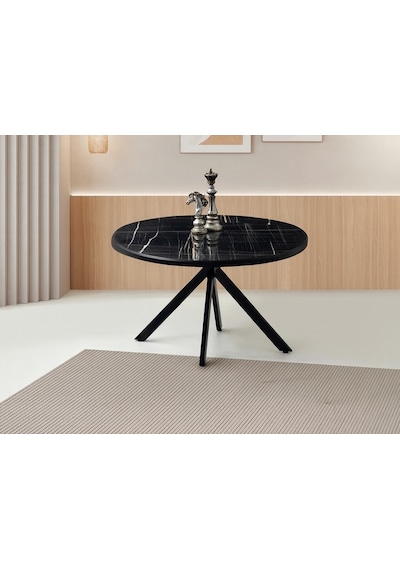 Ahşap Yuvarlak Açılır Büyüyen Yemek Masası Siyah Mermer Desen 70 x 120 CM