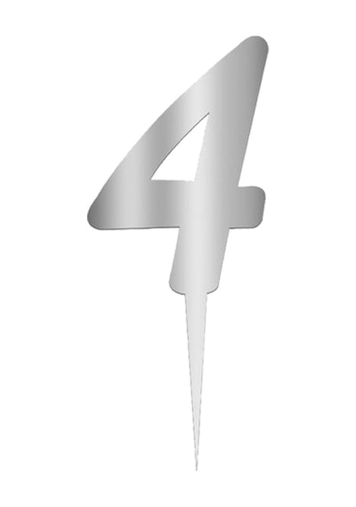 Pleksi Rakam Pasta Süsü. 12.5cm x 5cm - 1 Adet Gümüş 0
