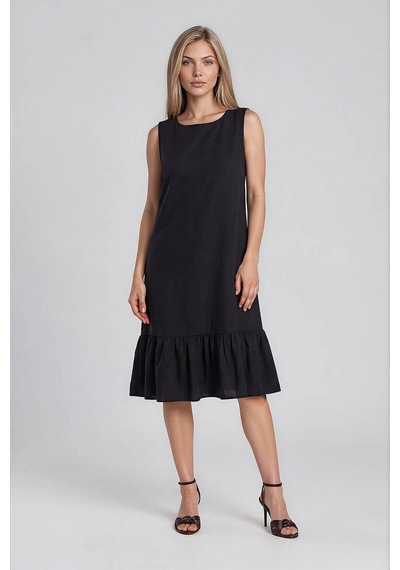 Vitrin Sıfır Kol Eteği Fırfırlı Elbise Siyah