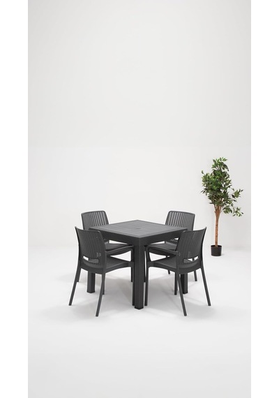 Rattan Lüx 80x80 Bahçe&balkon&teras Masa Seti - Antrasit Diğer