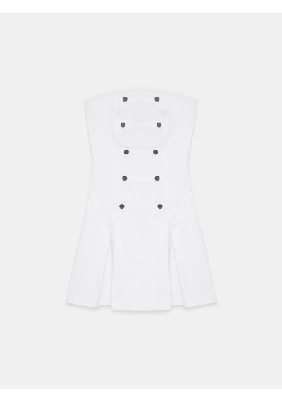Dilvin 90593 Düğmeli Straplez Kot Elbise-beyaz