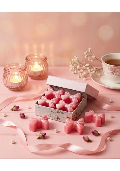 12'li Pembe Simli Fiyonk Desenli Vegan Buhurdanlık Soya Mumu