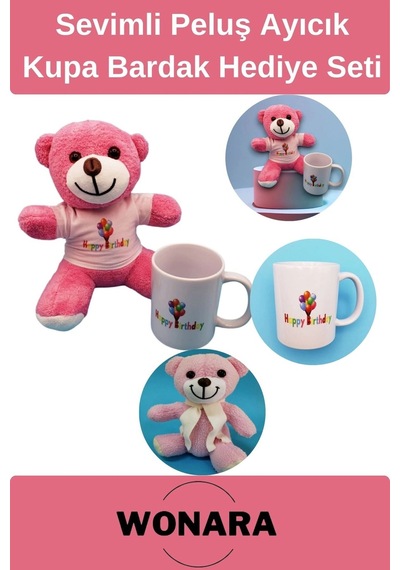 Özel Üretim Doğum Günü Hediye Seti - Happy Birthday Kupa Ve Pembe Ayıcık Tasarımı