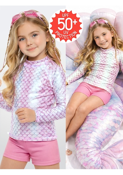 Deno Kids Denokids Uv Korumalı Deniz Kızı Kız Çocuk Mayo T-shirt Renkli