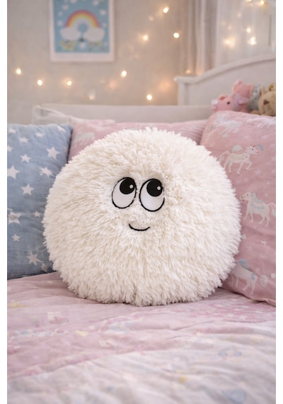 Merty Avm Peluş Yastık 35cm Yumuşak Dekoratif Yastık Çocuk Genç Odası Süs Yastığı 001 - Beyaz