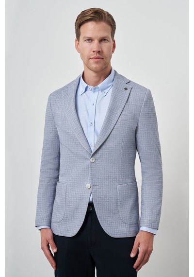 Morven Erkek İndigo Örme Slim Fit Mono Yaka Ceket 25ms002020308 İndigo