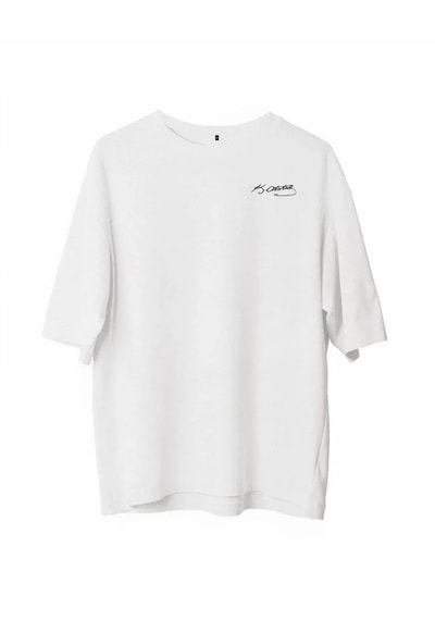 Modi Unisex Bisiklet Yaka Baskılı Oversize T-shirt - Beyaz - Mymg180606