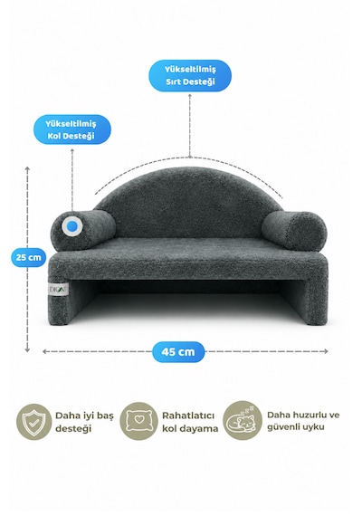 Reyo Pet Peluş Kedi Koltuğu, Kedi Kanepesi, Kedi Yatağı, Evcil Hayvan Dinlenme Koltuğu, Rahat Kedi Sofa Yatağı, 45x33x25 Cm Adaçayı Gri