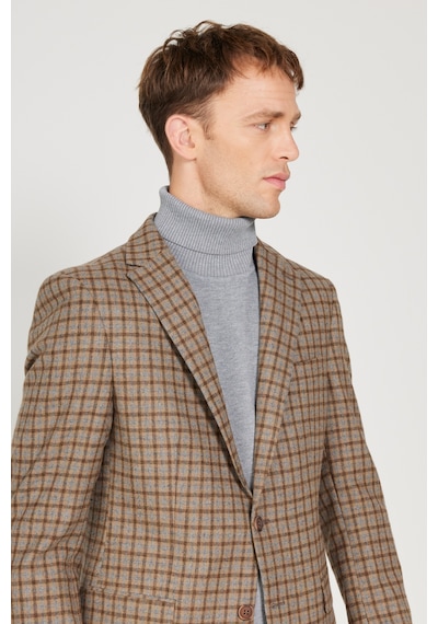 AC&Co / Altınyıldız Classics Erkek Kahve Bej Slim Fit Dar Kesim Mono Yaka Kareli Yünlü Ceket Kahve Bej AC&Co / Altınyıldız Classics Erkek Kahve Bej Slim Fit Dar Kesim Mono Yaka Kareli Yünlü Ceket Kahve Bej