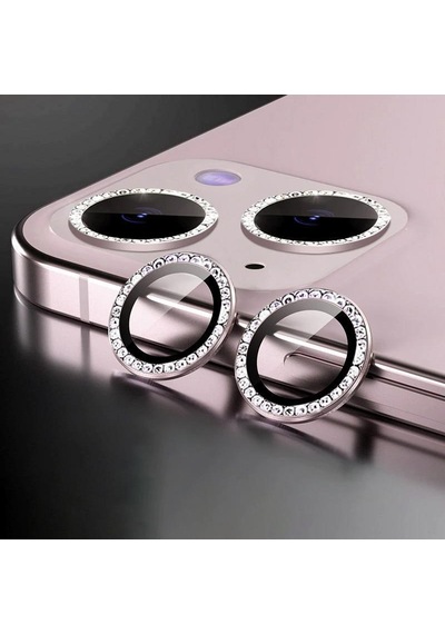 Binano Apple Uyumlu iPhone 11/12/12 Mini Taşlı Pembe Kamera Koruyucu