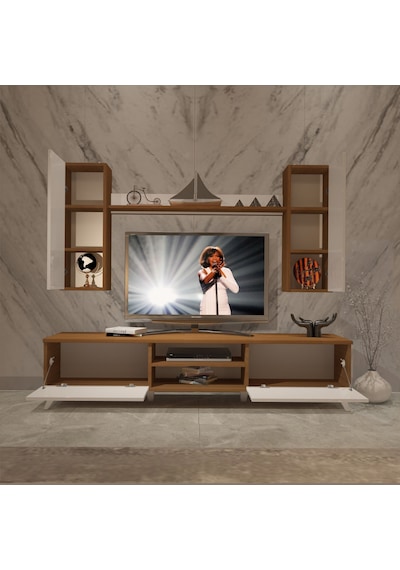 Decoraktiv Eko 5d Mdf Dvd Retro Tv Ünitesi Tv Sehpası Ceviz - Beyaz