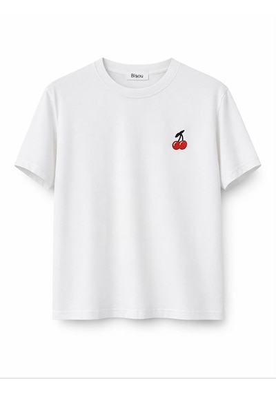 Kiraz Desenli Beyaz T-shirt