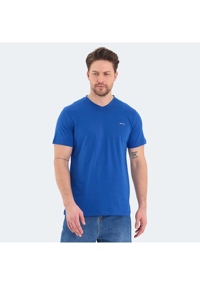 Slazenger RIVALDO Erkek V Yaka Saks Mavi Tişört