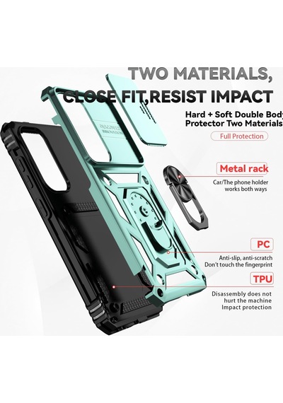 Samsung Galaxy S25 Plus Uyumlu Kamera Sürgülü Tank Kılıf Ve Temperli Cam Ekran Koruyucu Set Yeşil